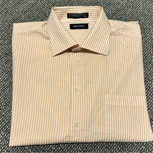 Nautica Men's Orange and White Striped Dress Shirt